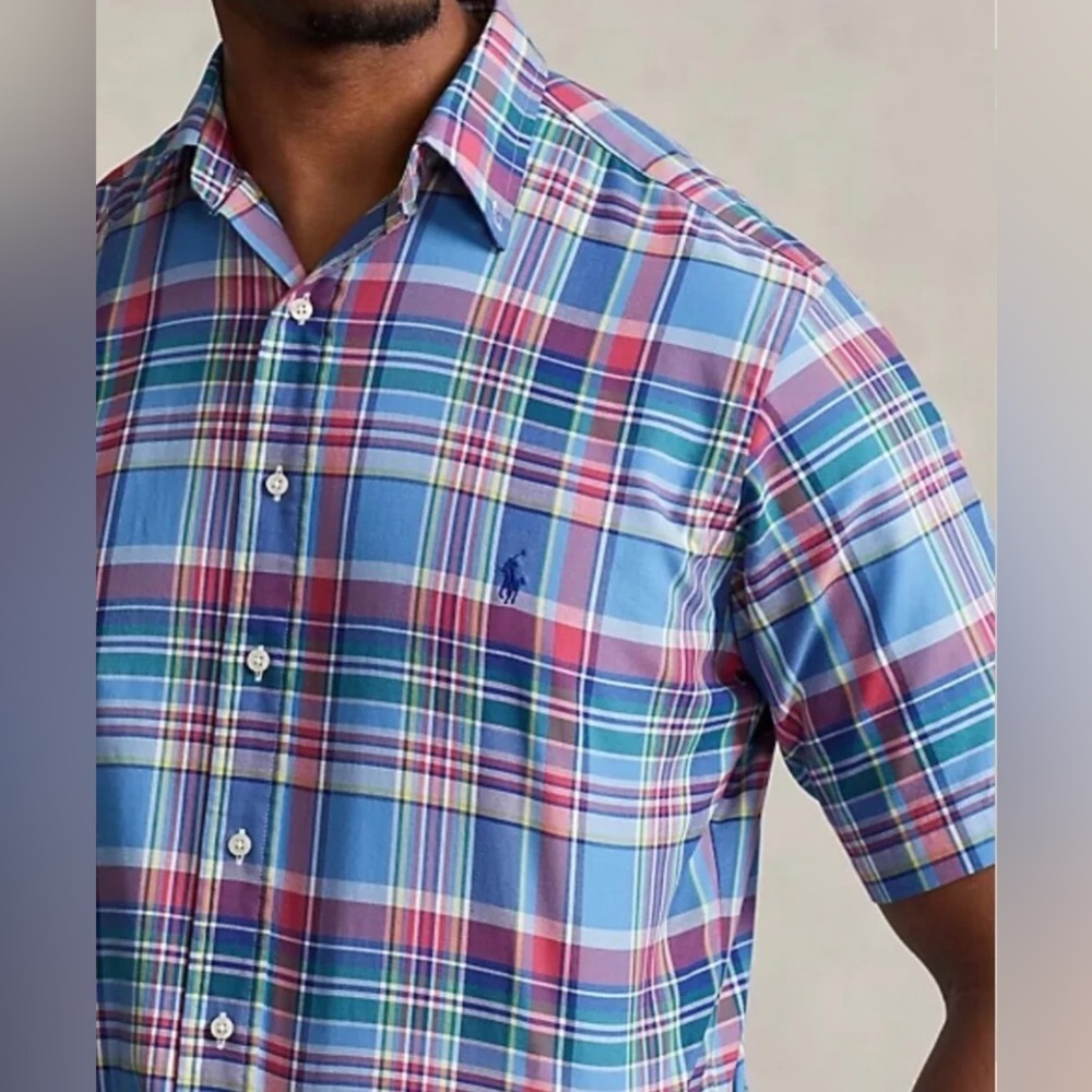 Polo Ralph Lauren Classic Fit Blue Plaid Button Down Short Sleeve Shirt XXL NWOT